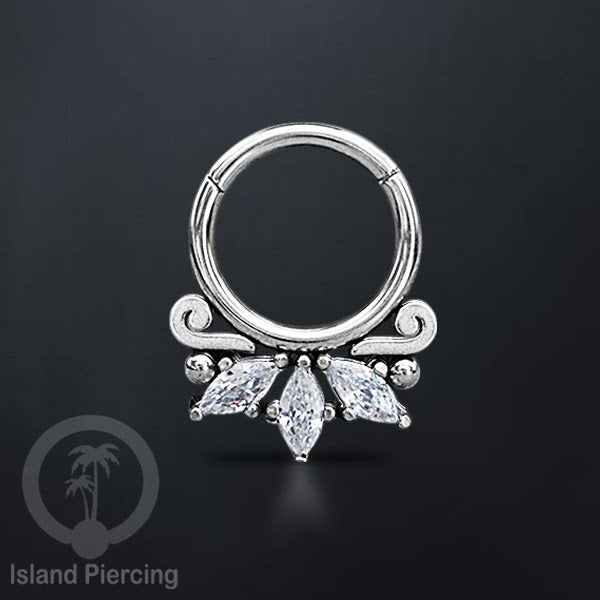 Hinged Segment Ring Anting Stainless warna silver Tindik Septum kristal zirconia prong set
