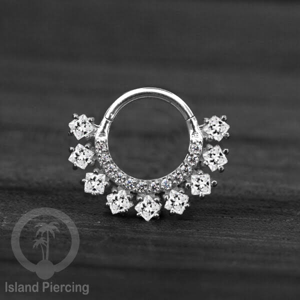 Hinged Segment Ring Anting Tindik Stainless Piercing Tragus, Helix, Septum Kristal Zirconia