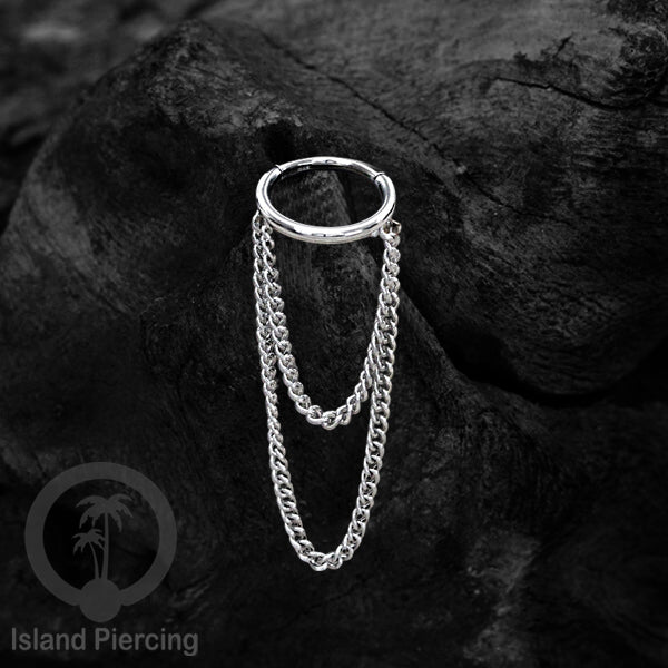 Hinged Segment Ring Stainless dengan rantai polos cocok Piercing Helix dan Conch warna Silver