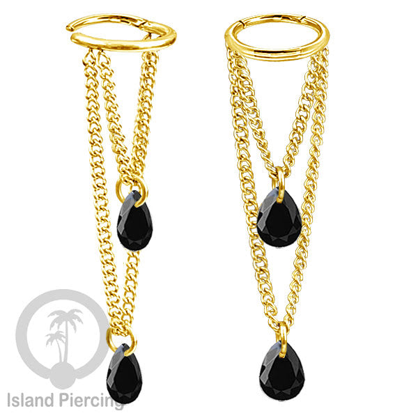 Anting Body Jewelry Helix dan Conch Piercing dengan rantai dan kristal zirconia warna warni
