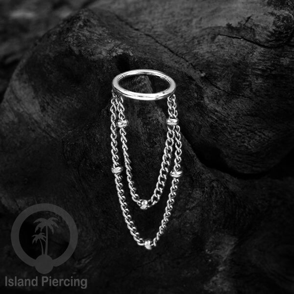 Hinged Segment Ring Stainless dengan rantai polos cocok Piercing Helix dan Conch warna Silver