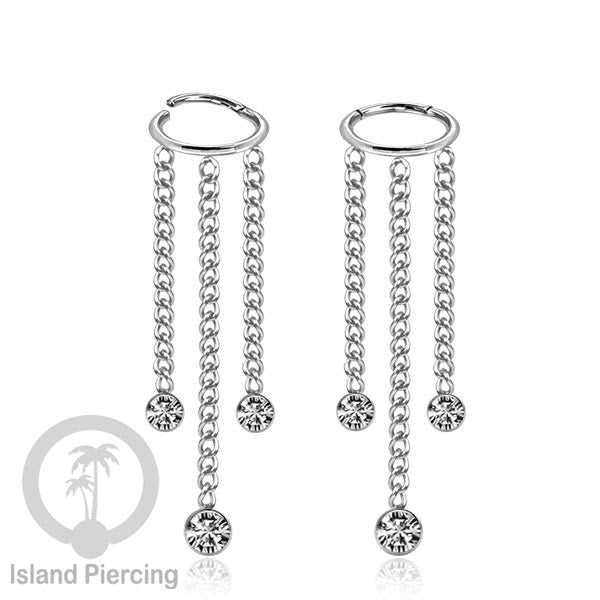 Hinged Segment Ring Body Jewelry Stainless dengan rantai Piercing Helix Conch warna silver
