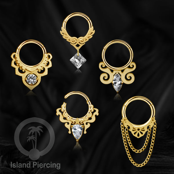 Hinged Segment Ring Anting Tindik Stainless warna gold Septum body Jewelry dengan Zirconia