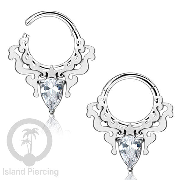 Hinged Segment Ring Anting Tindik Stainless warna silver Septum body Jewelry Zirconia