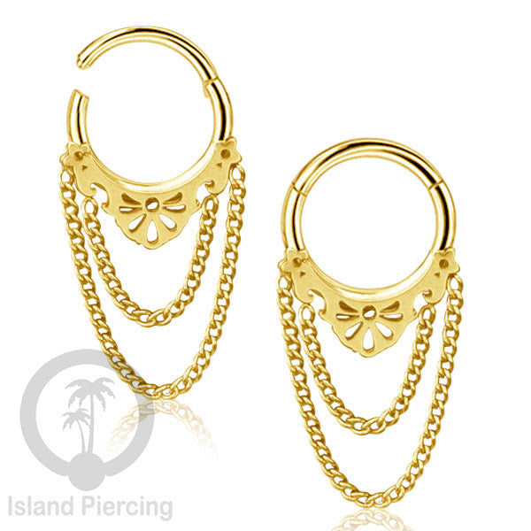 Hinged Segment Ring Anting Tindik Stainless warna gold Septum body Jewelry dengan Zirconia