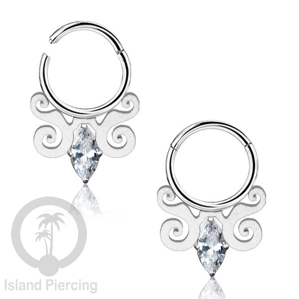 Hinged Segment Ring Anting Tindik Stainless warna silver Septum body Jewelry Zirconia