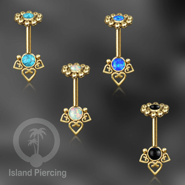 Tindik Anting Helix Stainless motif hati kecil warna gold dengan batu, Steel Helix piercing