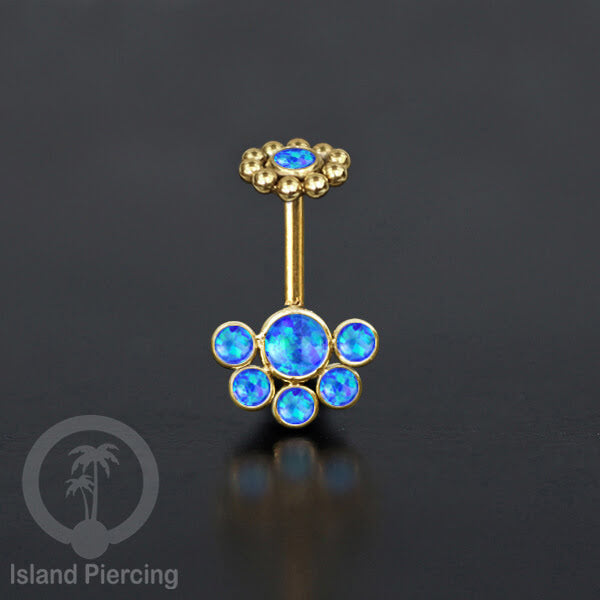 Tindik Anting Helix Stainless warna gold dengan 6 batu, Opal biru, Opal putih, Onyx atau Turquoise