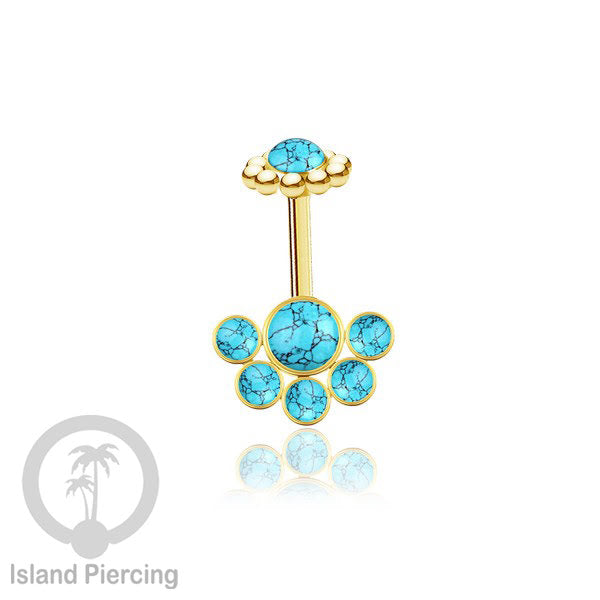 Tindik Anting Helix Stainless warna gold dengan 6 batu, Opal biru, Opal putih, Onyx atau Turquoise