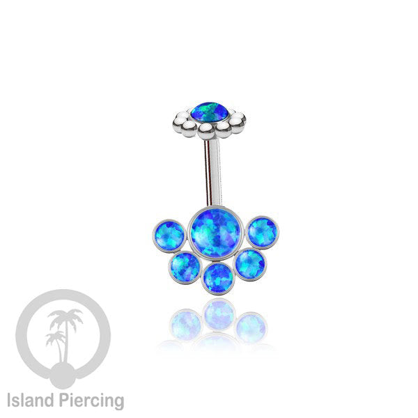Tindik Anting Helix Stainless warna silver dengan 6 batu, Opal biru, Opal putih, Onyx atau Turquoise