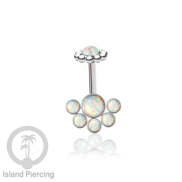 Tindik Anting Helix Stainless warna silver dengan 6 batu, Opal biru, Opal putih, Onyx atau Turquoise