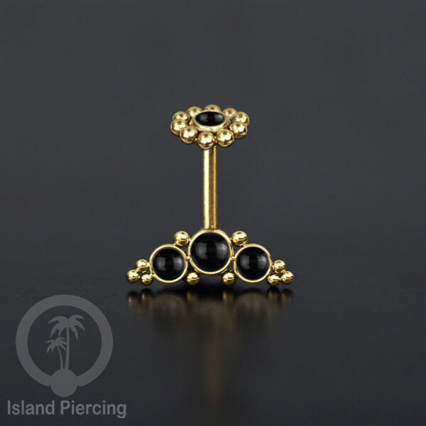 Tindik Anting Helix Stainless warna gold dengan batu, Opal biru, Opal putih, Onyx atau Turquoise