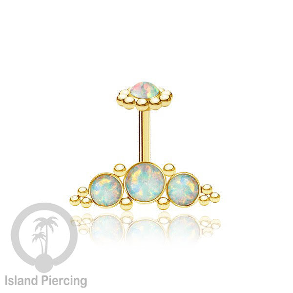 Tindik Anting Helix Stainless warna gold dengan batu, Opal biru, Opal putih, Onyx atau Turquoise