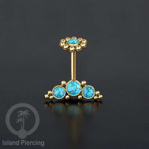 Tindik Anting Helix Stainless warna gold dengan batu, Opal biru, Opal putih, Onyx atau Turquoise