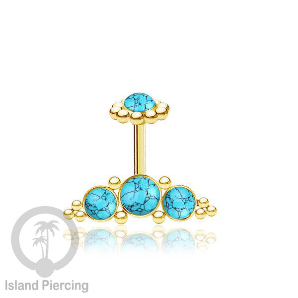 Tindik Anting Helix Stainless warna gold dengan batu, Opal biru, Opal putih, Onyx atau Turquoise