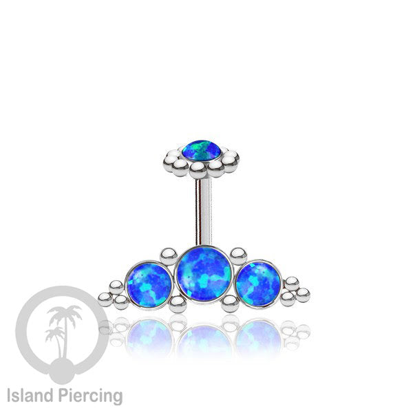 Tindik Anting Helix Stainless warna silver dengan batu, Opal biru, Opal putih, Onyx atau Turquoise