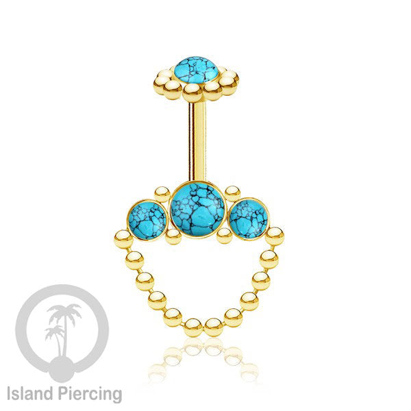 Tindik Anting Helix Stainless warna gold dengan rantai dan 3 batu Helix Piercing jewelry