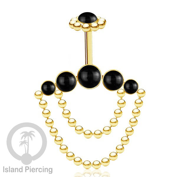 Anting Tindik Stainless warna gold, Piercing Helix dengan rantai dan batu