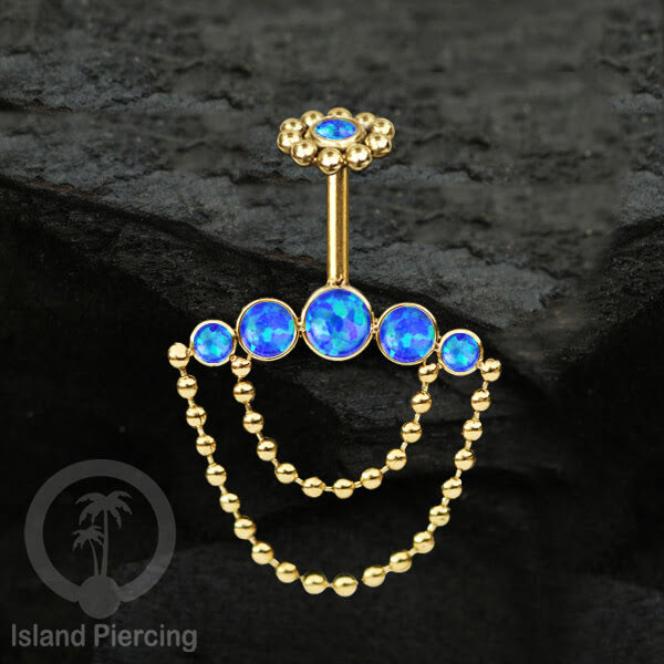 Anting Tindik Stainless warna gold, Piercing Helix dengan rantai dan batu