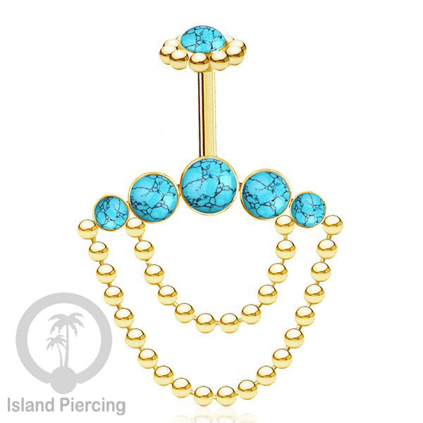 Anting Tindik Stainless warna gold, Piercing Helix dengan rantai dan batu
