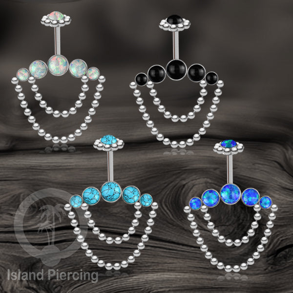 Anting Tindik Stainless warna silver, Piercing Helix dengan rantai dan batu