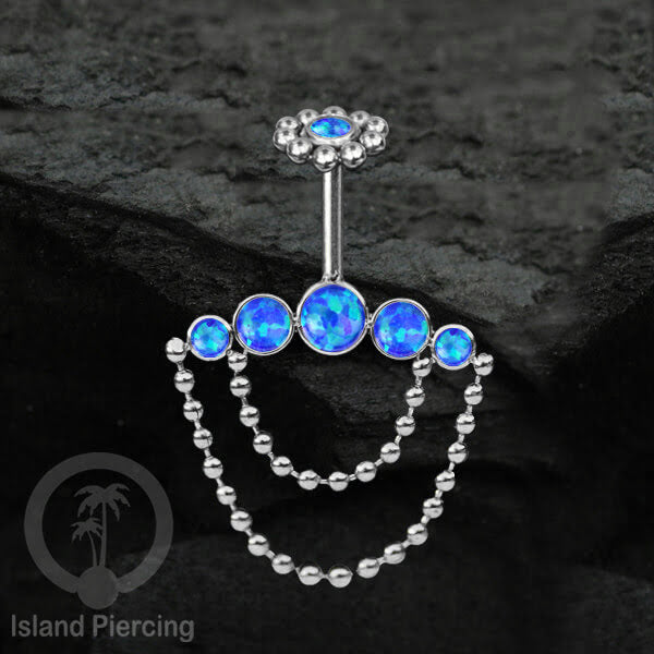 Anting Tindik Stainless warna silver, Piercing Helix dengan rantai dan batu
