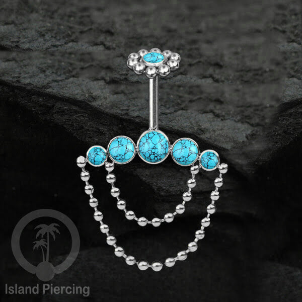 Anting Tindik Stainless warna silver, Piercing Helix dengan rantai dan batu