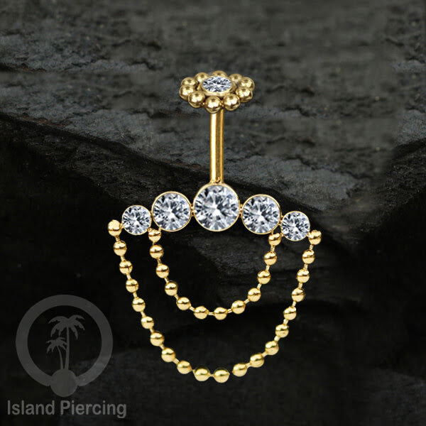 Tindik helix Stainless warna gold, desain terbaru, Body Piercing helix dengan kristal