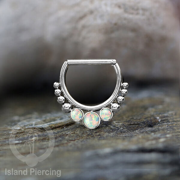 Hinged Septum Piercing clicker warna stainless steel 3 batu semi murni
