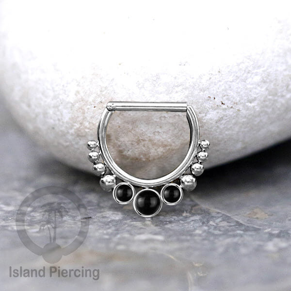 Hinged Septum Piercing clicker warna stainless steel 3 batu semi murni