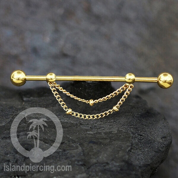 Anting Industrial Piercing stainless warna Silver dengan Kristal Zirconia atau Rantai