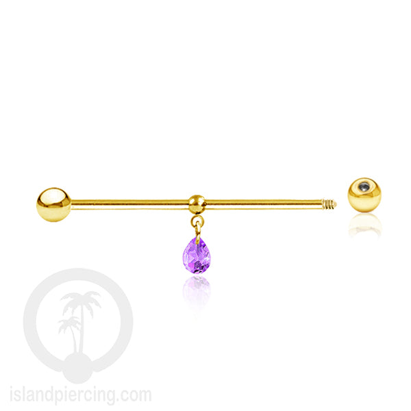 Anting Industrial Piercing stainless warna Silver dengan Kristal Zirconia pilihan warna