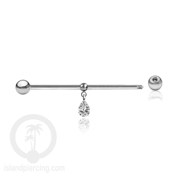 Anting Industrial Piercing stainless warna Silver dengan Kristal Zirconia atau Rantai