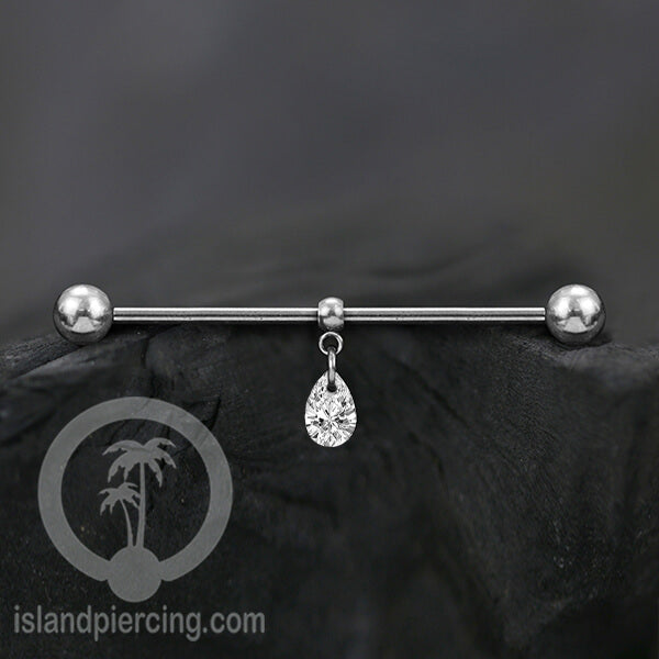 Anting Industrial Piercing stainless warna Silver dengan Kristal Zirconia pilihan warna
