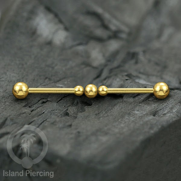 Anting Industrial Piercing stainless warna gold dengan banyak variasi asik