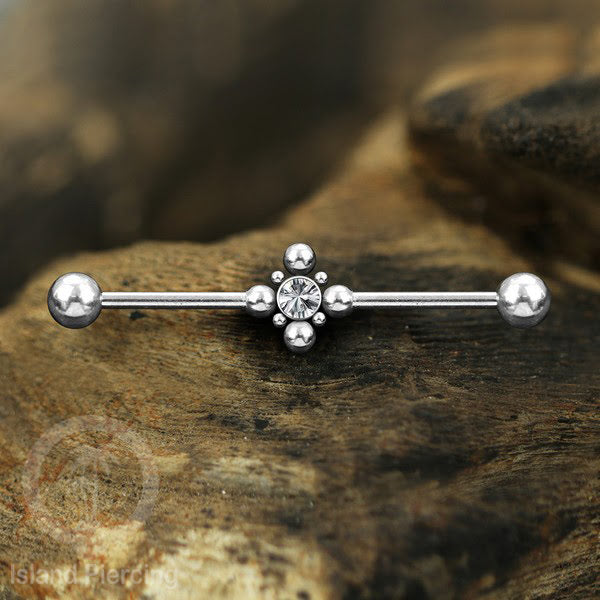 Anting Industrial Piercing stainless warna silver dengan Kristal banyak variasi model