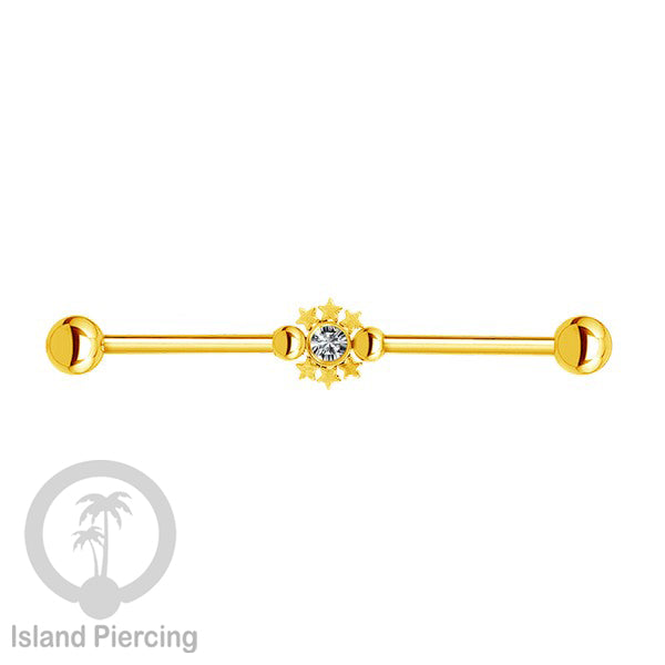 Anting Industrial Piercing stainless warna gold dengan Kristal banyak variasi model