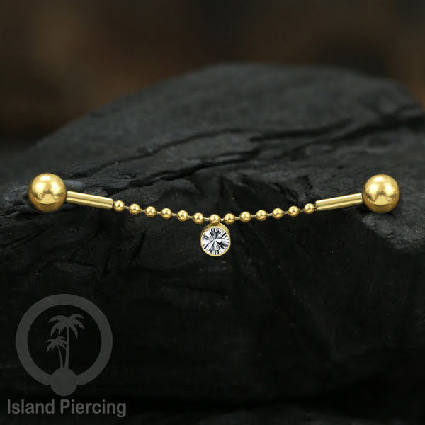Anting Industrial Piercing stainless warna gold dekorasi kristal buat dari Rantai