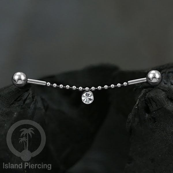 Anting Industrial Piercing stainless warna silver dekorasi kristal buat dari Rantai
