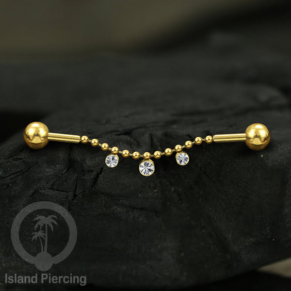 Anting Industrial Piercing stainless warna gold dekorasi kristal buat dari Rantai