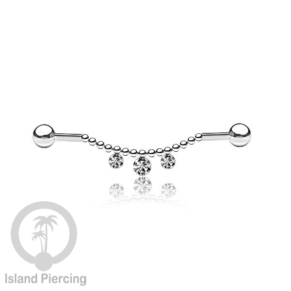 Anting Industrial Piercing stainless warna silver dekorasi kristal buat dari Rantai