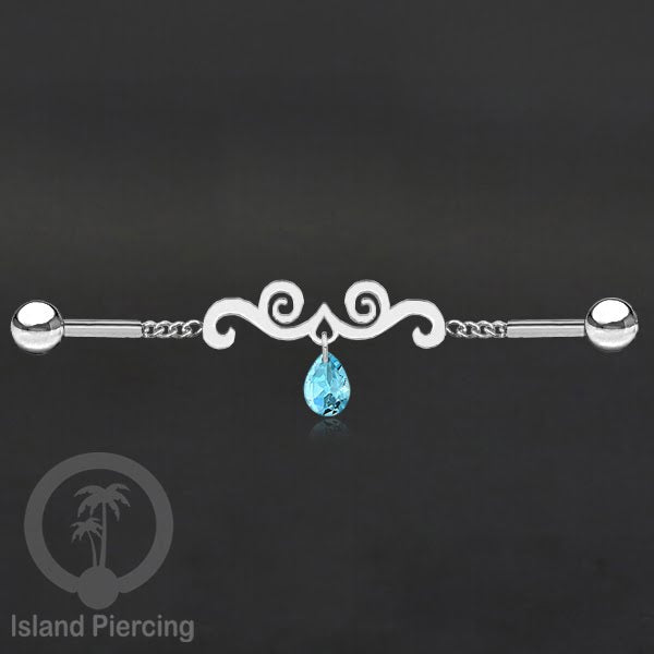 Anting Industrial Piercing Stainless rantai warna silver dengan kristal banyak pilihan warna