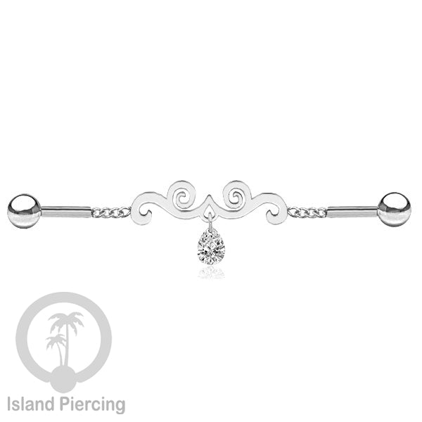 Anting Industrial Piercing Stainless rantai warna silver dengan kristal banyak pilihan warna