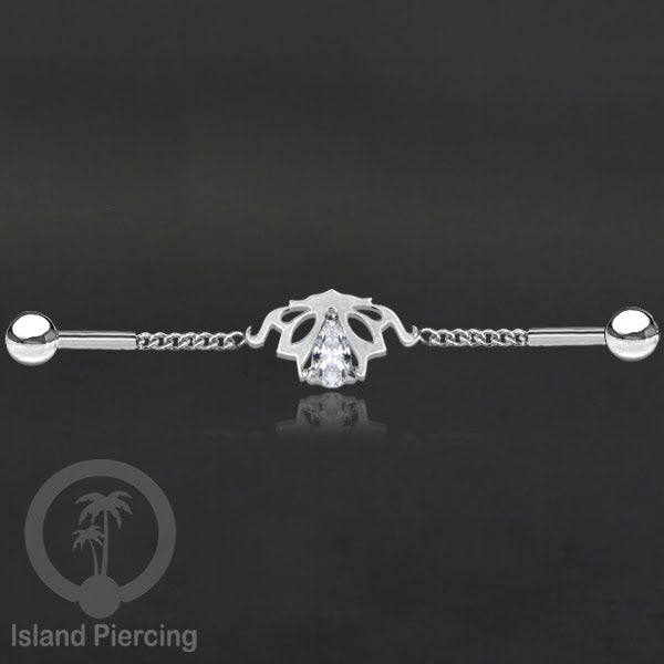 Anting Industrial Piercing Stainless rantai warna silver dengan kristal banyak pilihan warna