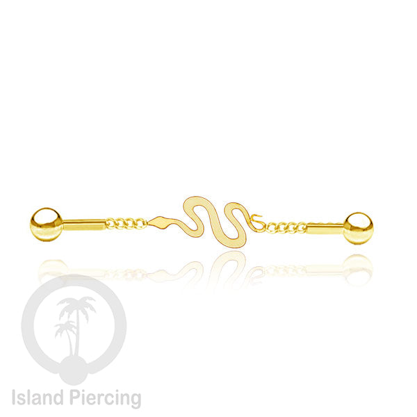 Anting Industrial Piercing Stainless rantai warna gold dengan 6 pilihan desain istimewa