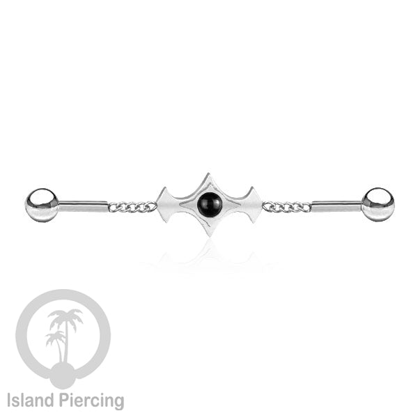 Anting Industrial Piercing Stainless rantai warna silver desain industrial dengan warna epoxy