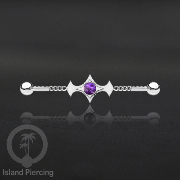 Anting Industrial Piercing Stainless rantai warna silver desain industrial dengan warna epoxy