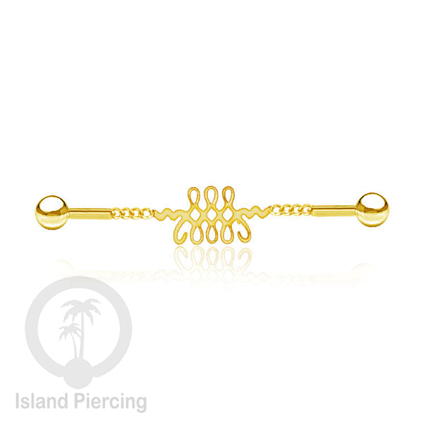 Anting Industrial Piercing Stainless rantai warna gold dengan 6 pilihan desain istimewa