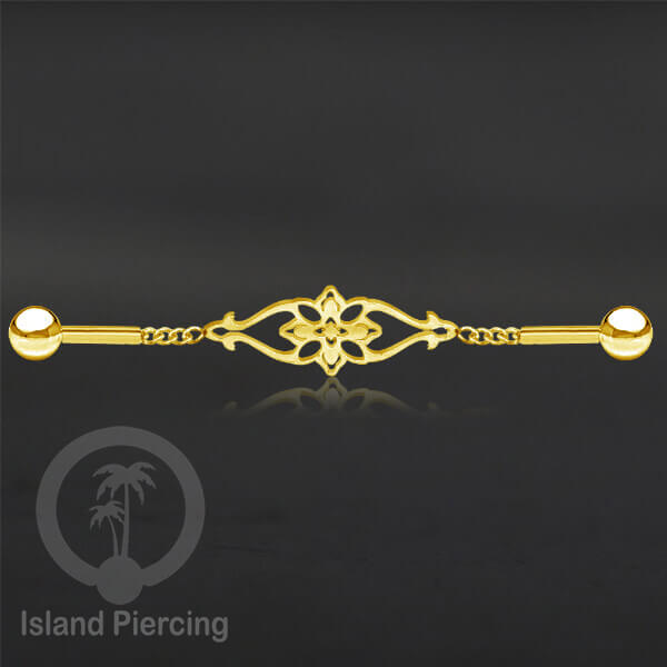 Anting Industrial Piercing Stainless rantai warna gold dengan 6 pilihan desain istimewa