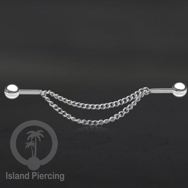 Anting Industrial Piercing Stainless Rantai warna Silver Desain yang Unik